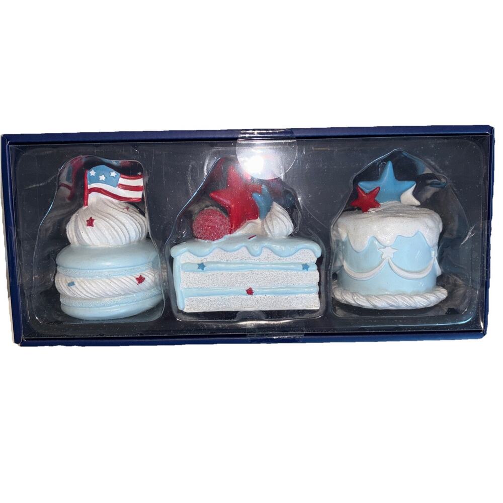 Patriotic USA 4th of July Americana Ice Blue Flag Mini Cakes Decor Liberty Lane